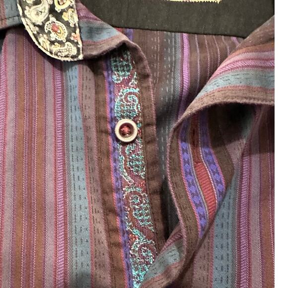 Robert Graham Purple Stripe Classic Fit Cotton Long Sleeve Shirt, XL - Picture 3 of 10